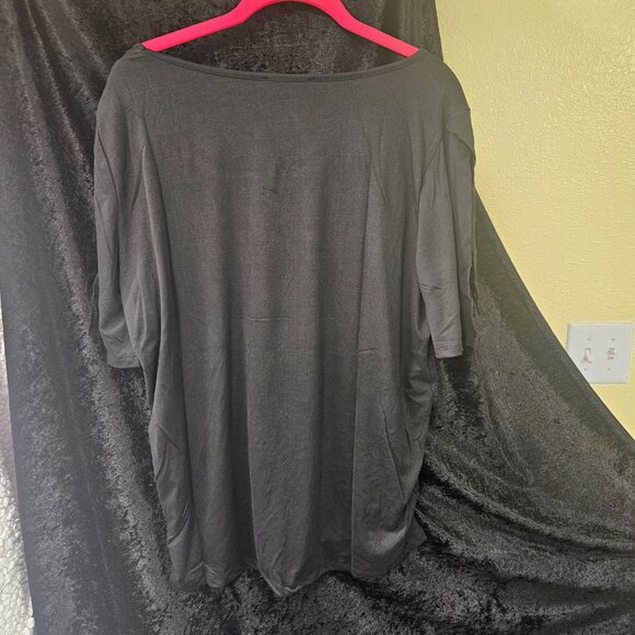 DoubleJu 2X Black T-Shirt, gathered sides, split sleeve - Picture 3 of 3